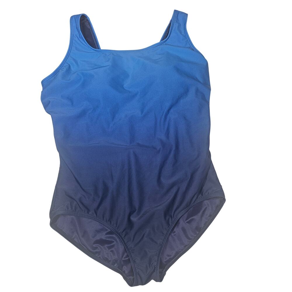 Lands' End Tugless Swimsuit w/ Tummy Control Modest Blue Ombre Deep Sea Navy 18W